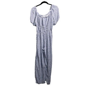 Sincerely Jules‎ Blue Jumpsuit M Puff Sleeve Rayon Pockets Romantic Cottage